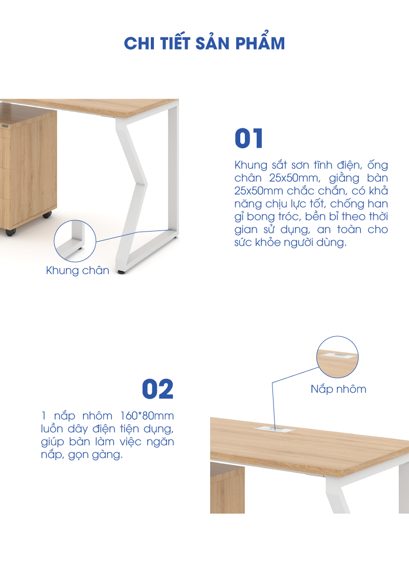 Ảnh mô tả sản phẩm - Bàn chân vuông chữ K Erid 1m2 EK12-D