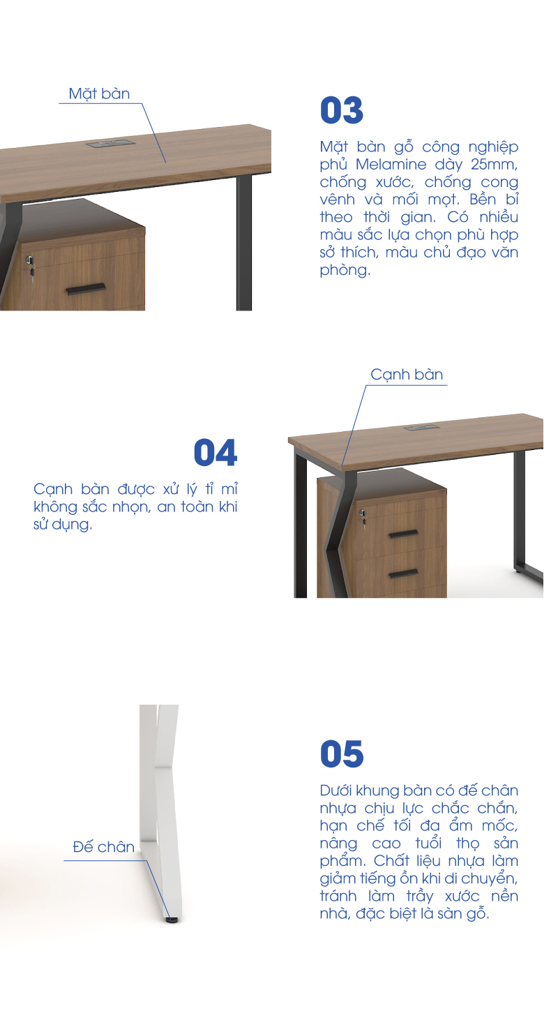 Ảnh mô tả sản phẩm - Bàn chân vuông chữ K Erid 1m2 EK12-D