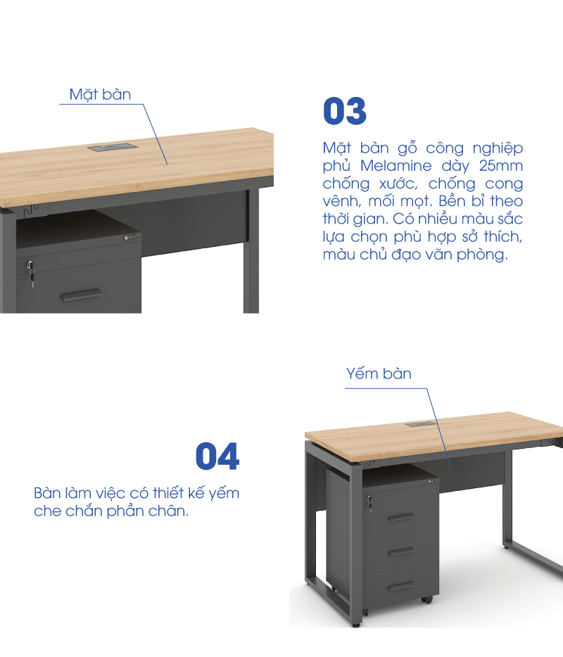 Ảnh mô tả sản phẩm - Bàn chân vuông chữ U Erid 1m2 EU12G-Y
