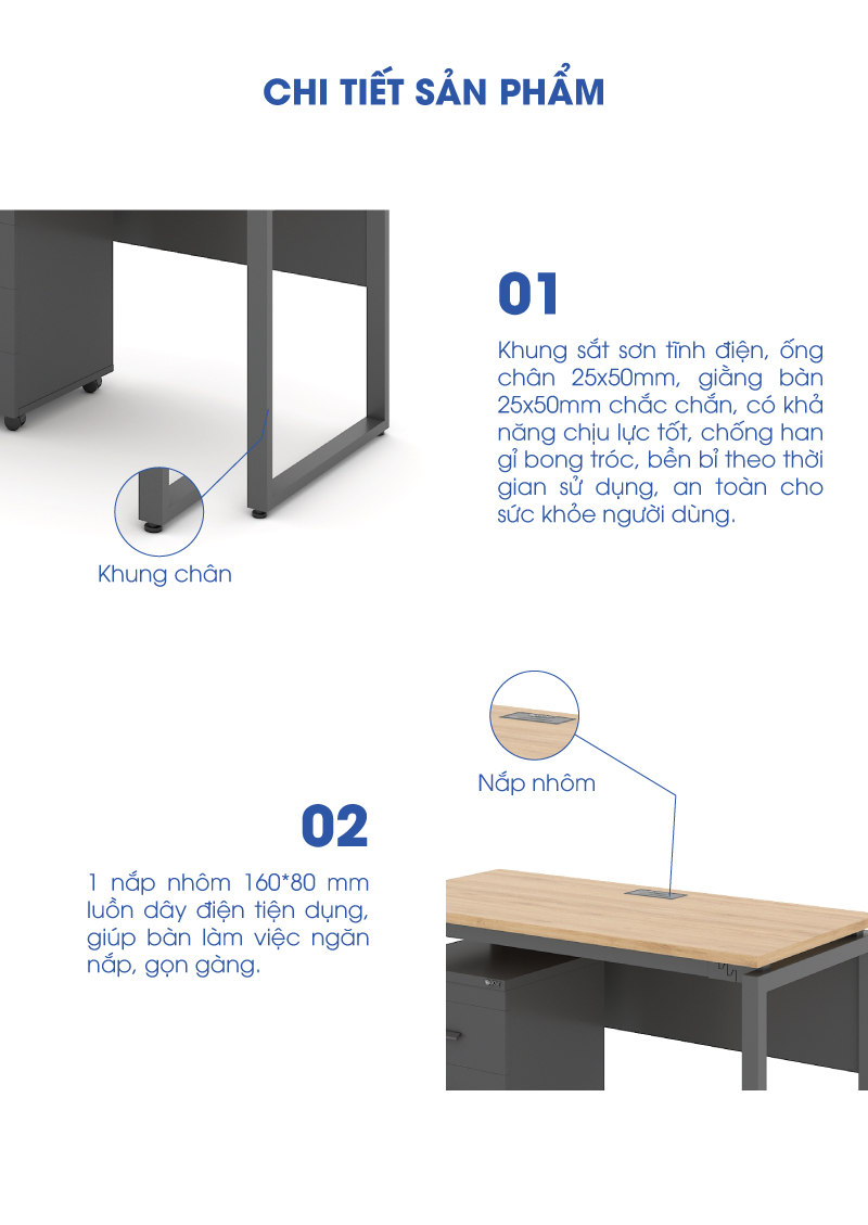 Ảnh mô tả sản phẩm - Bàn chân vuông chữ U Erid 1m2 EU12G-Y