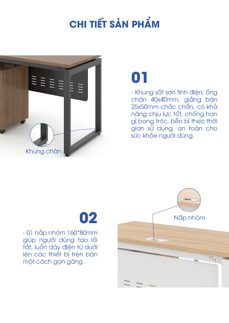 Ảnh mô tả sản phẩm - Bàn chân vuông chữ U Erid 1m2 EU12YS