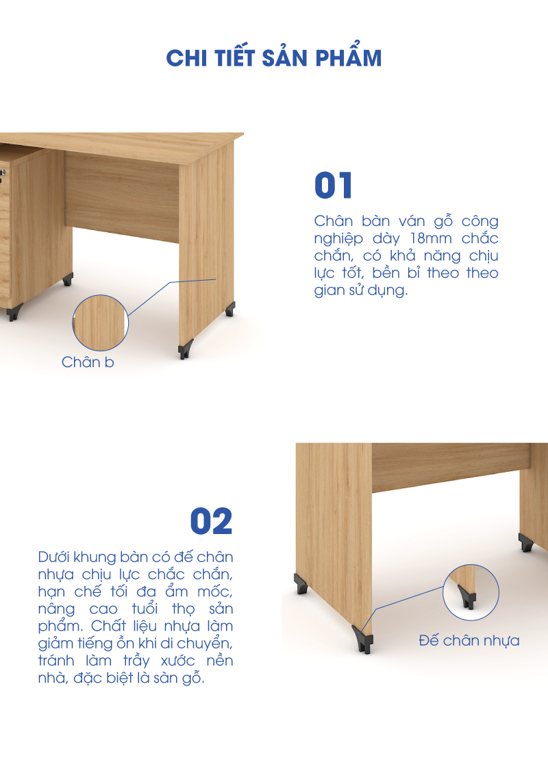 Ảnh mô tả sản phẩm - Bàn văn phòng Classic 1m2 CL12HS-8