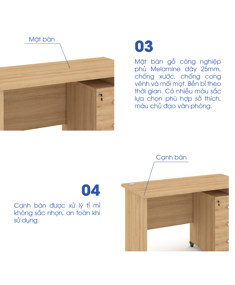 Ảnh mô tả sản phẩm - Bàn văn phòng Classic 1m2 CL12HS-8