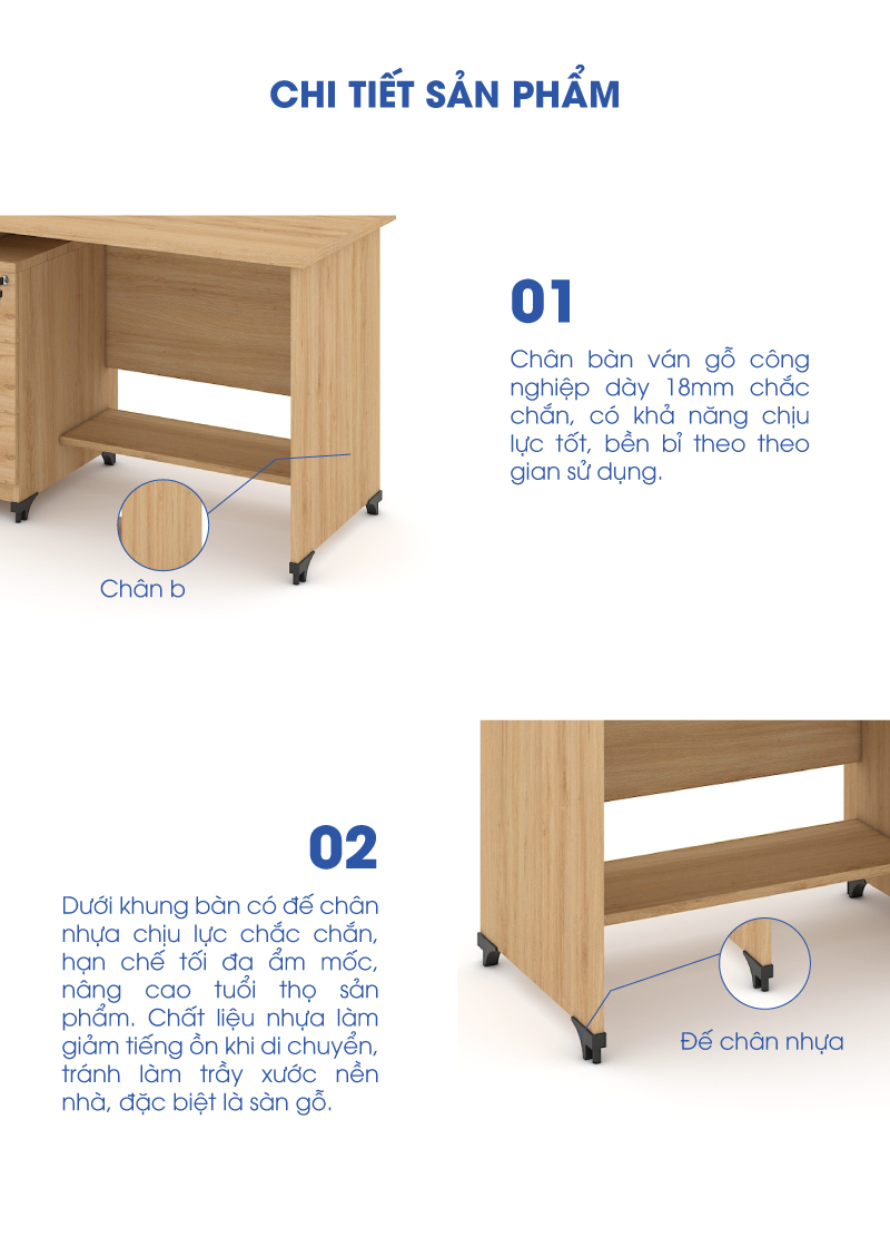 Ảnh mô tả sản phẩm - Bàn văn phòng Classic 1m2 CL12HS-9
