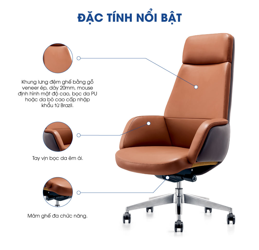 Ảnh mô tả sản phẩm - Ghế lãnh đạo da Crux E827A