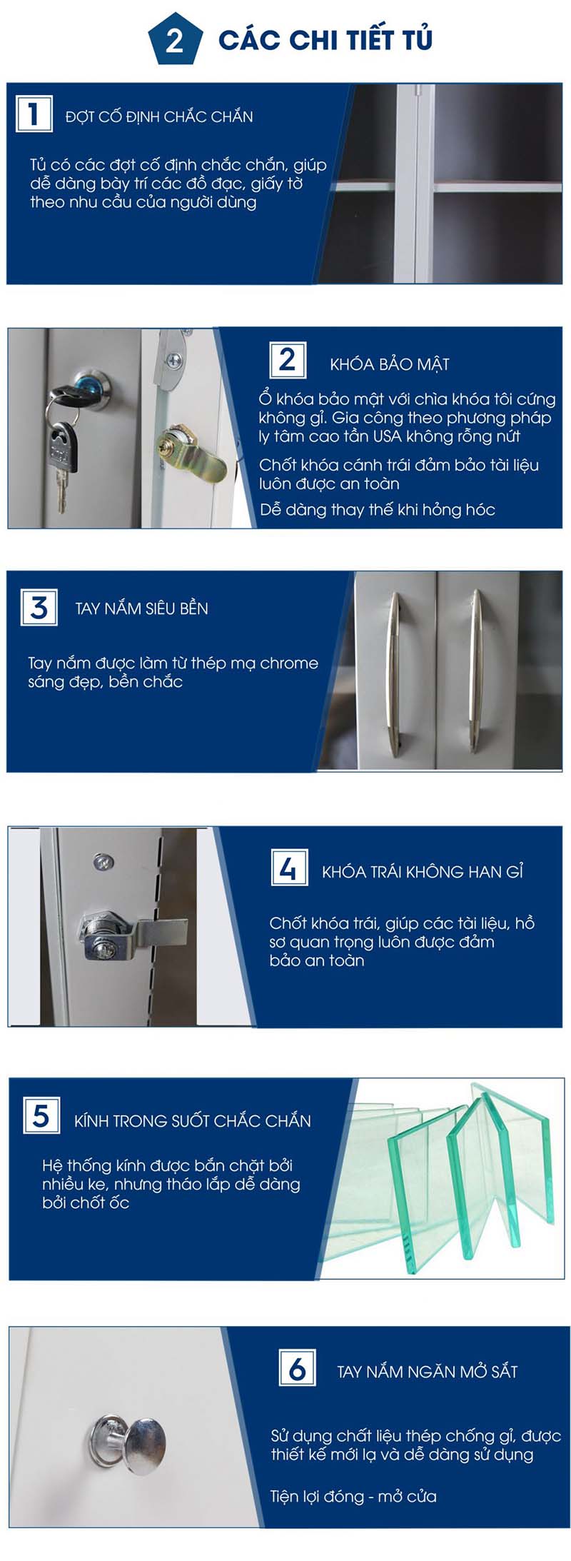 Ảnh mô tả sản phẩm - Tủ hồ sơ sắt 3 khoang kính HS02