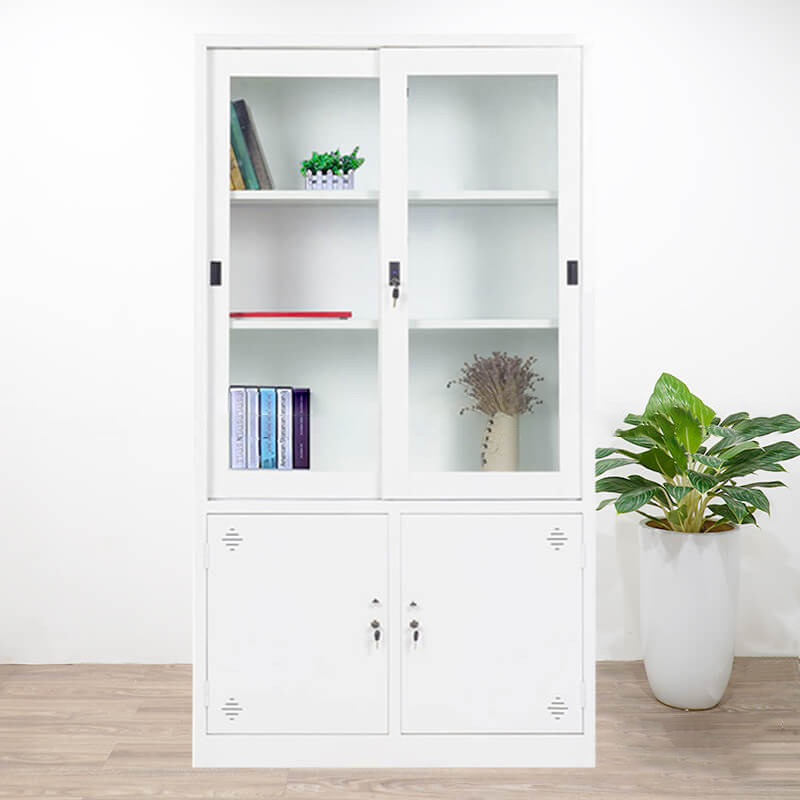 Ảnh mô tả sản phẩm - Tủ sắt 2 cánh kính trượt trắng TSK-03T