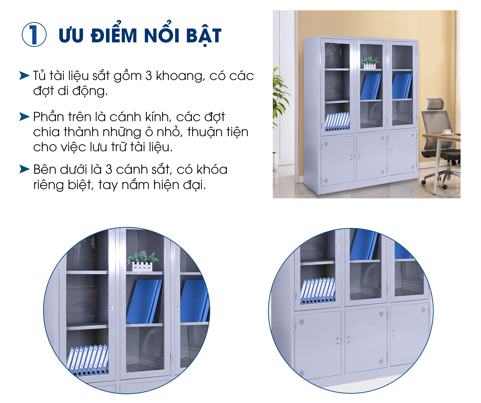 Ảnh mô tả sản phẩm - Tủ sắt đựng hồ sơ 3 khoang TL03