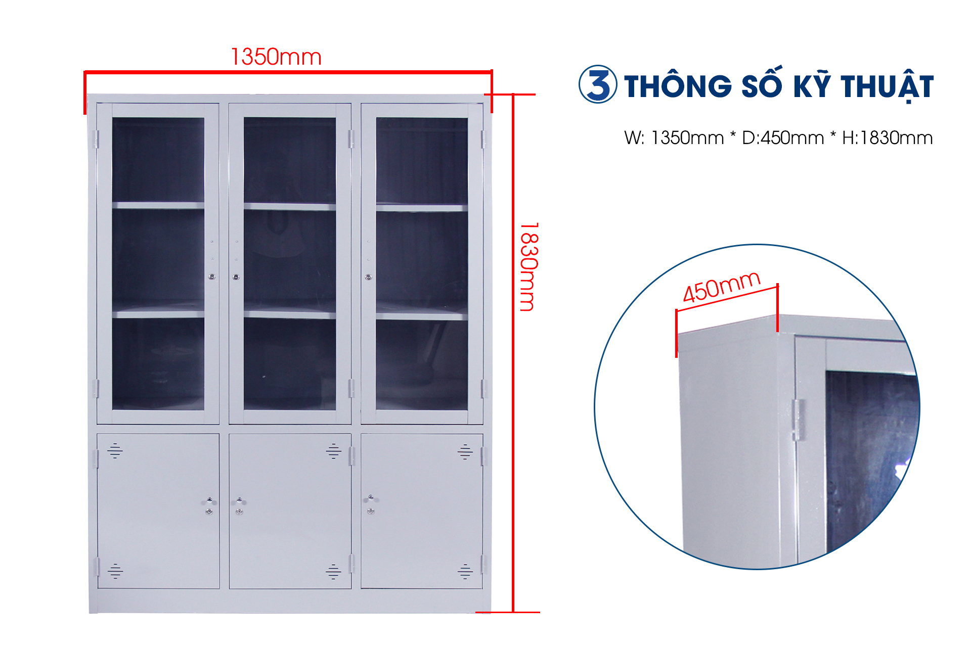 Ảnh mô tả sản phẩm - Tủ sắt đựng hồ sơ 3 khoang TL03