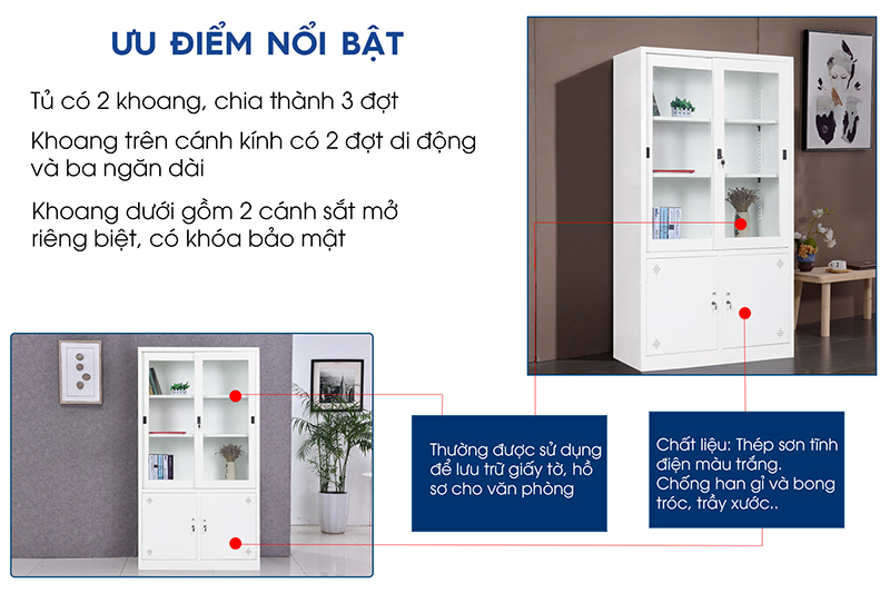 Ảnh mô tả sản phẩm - Tủ sắt tài liệu cánh lùa TL01L-T