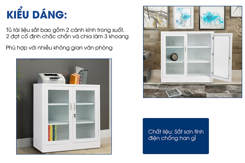 Ảnh mô tả sản phẩm - Tủ tài liệu 2 khoang kính thấp TL07-T