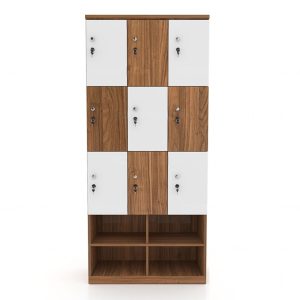 Tủ locker gỗ 9 cánh Kệ giày phối trắng màu -LKG 06