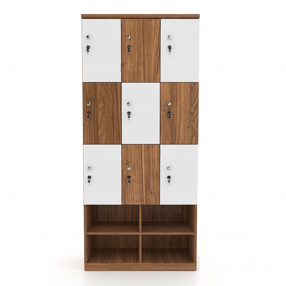 Tủ locker gỗ 9 cánh Kệ giày phối trắng màu -LKG 06